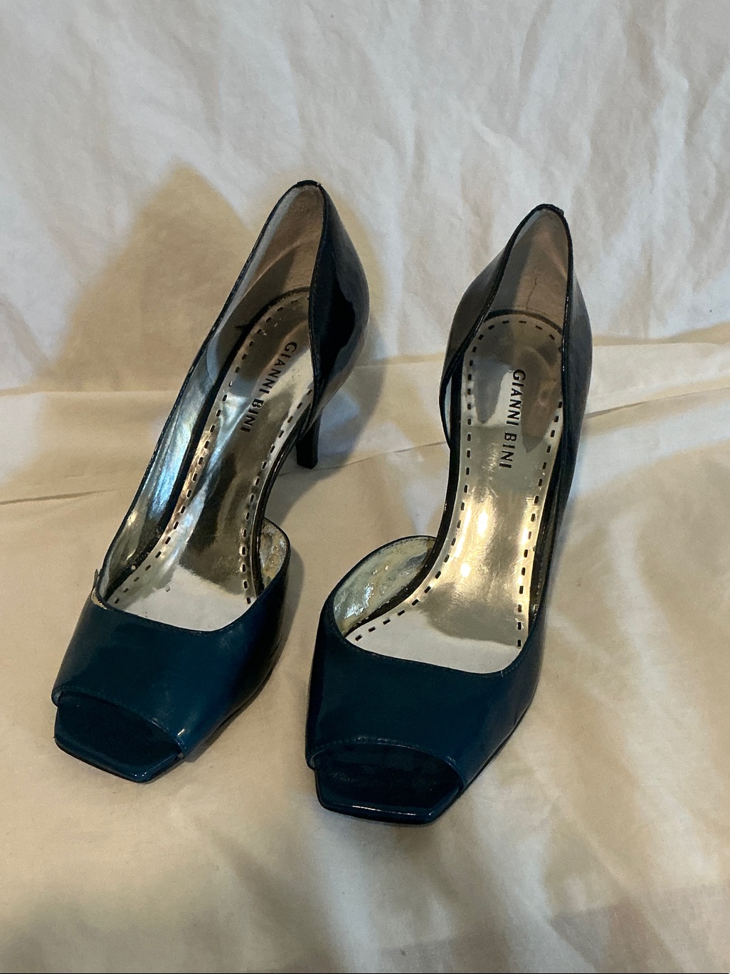 Gianni Bini Teal Patent Open-Toe Pumps